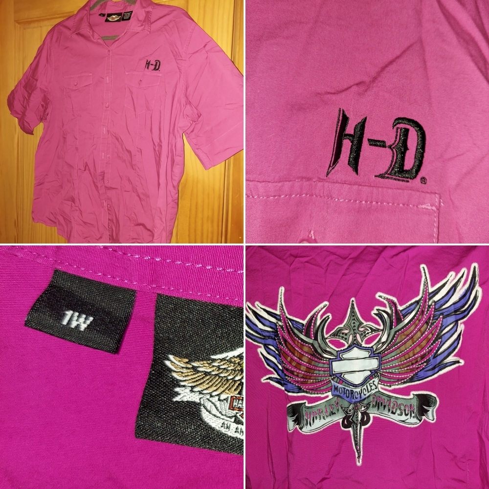 Harley-Davidson Womens Pink Winged Shield Button Down Shirt Size 1W